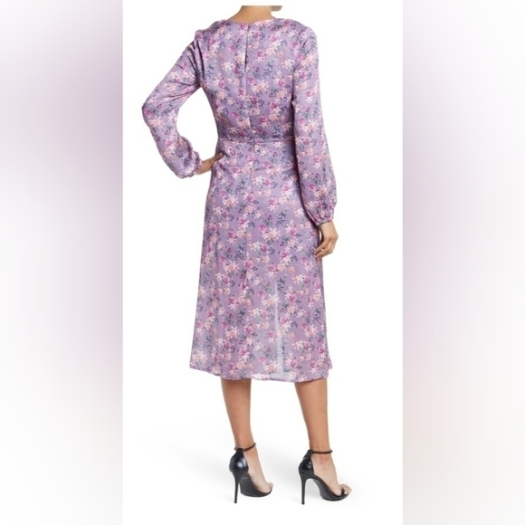 NSR Heidi Floral Ruched Slit Front Dress Blue Sky Large NWT - Picture 3 of 10